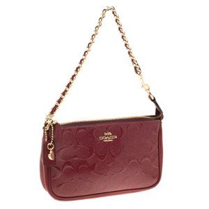 Coach Red Signature Embossed Patent Leather Chain Wristlet For Women (brand new)